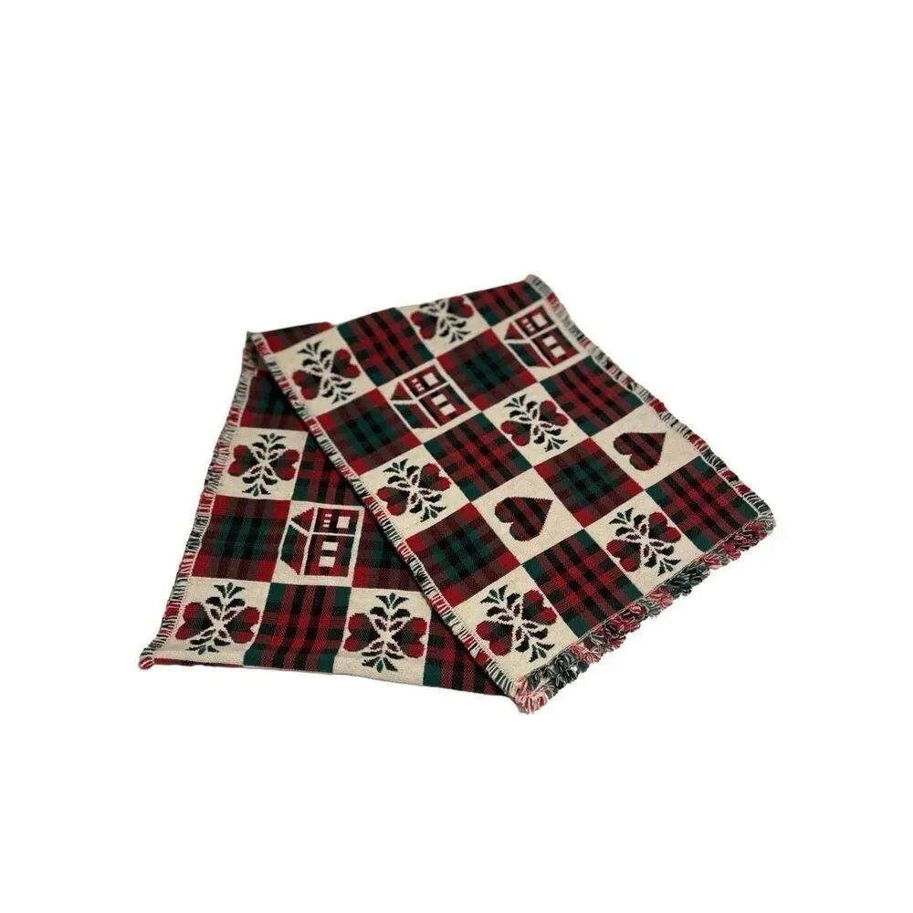 Country Plaid Table Runner Fringed Ends 72” inches L x 13” inches